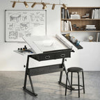 Table à dessin avec tabouret et 2 tiroirs, hauteur réglable, plateau inclinable 0° à 60°, 120 x 60 x 68-92 cm, blanc-7