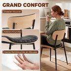 Lot de 2 Chaises de Salle à Manger, Chaises Cuisine sans Accoudoirs, Dossier Incurvé et Assise Rembourrée en PU, Noir-3
