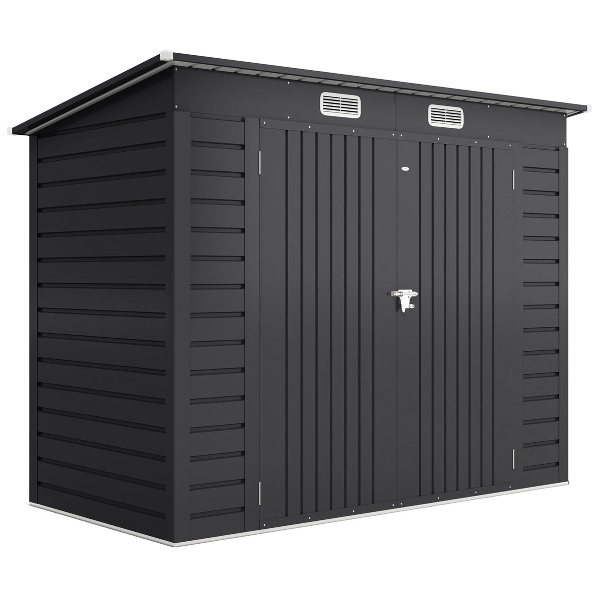 Abri de Jardin 2,7 m², Dim. 249 x 121 x 183 cm gants inclus portes doubles verrouillables ventilations tôle acier gris-0