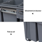 Poubelle coulissante 40L avec 3 bacs amovibles pour tri sélectif 2 x 10L et 1 x 20L - gris-5