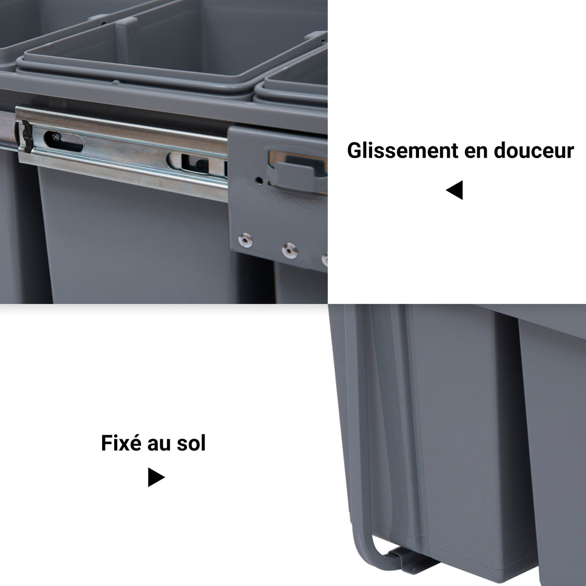 Poubelle coulissante 40L avec 3 bacs amovibles pour tri sélectif 2 x 10L et 1 x 20L - gris-5