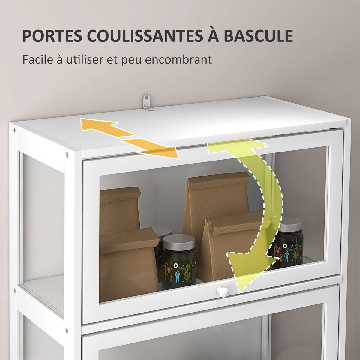 Vitrine pour collection buffet salon meuble de rangement à 4 niveaux avec portes à abattant, 59 x 30 x 139 cm, blanc-3