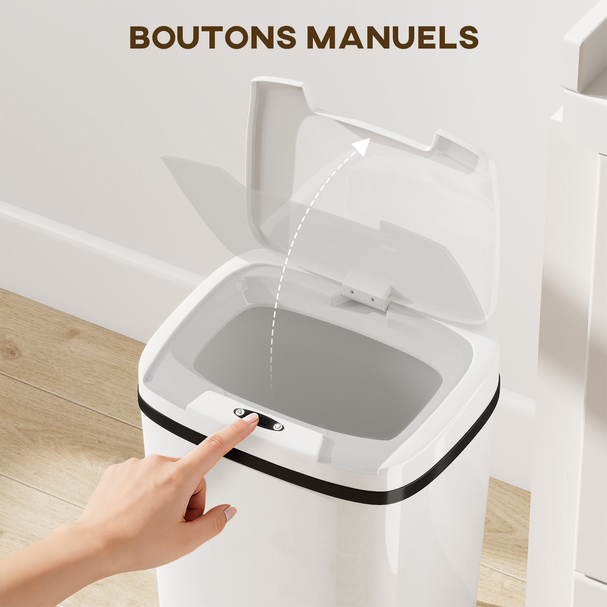 Poubelle de cuisine automatique 15L, poubelle à capteur de mouvement sans contact, 27,6 x 21,4 x 33,5 cm, blanc-4