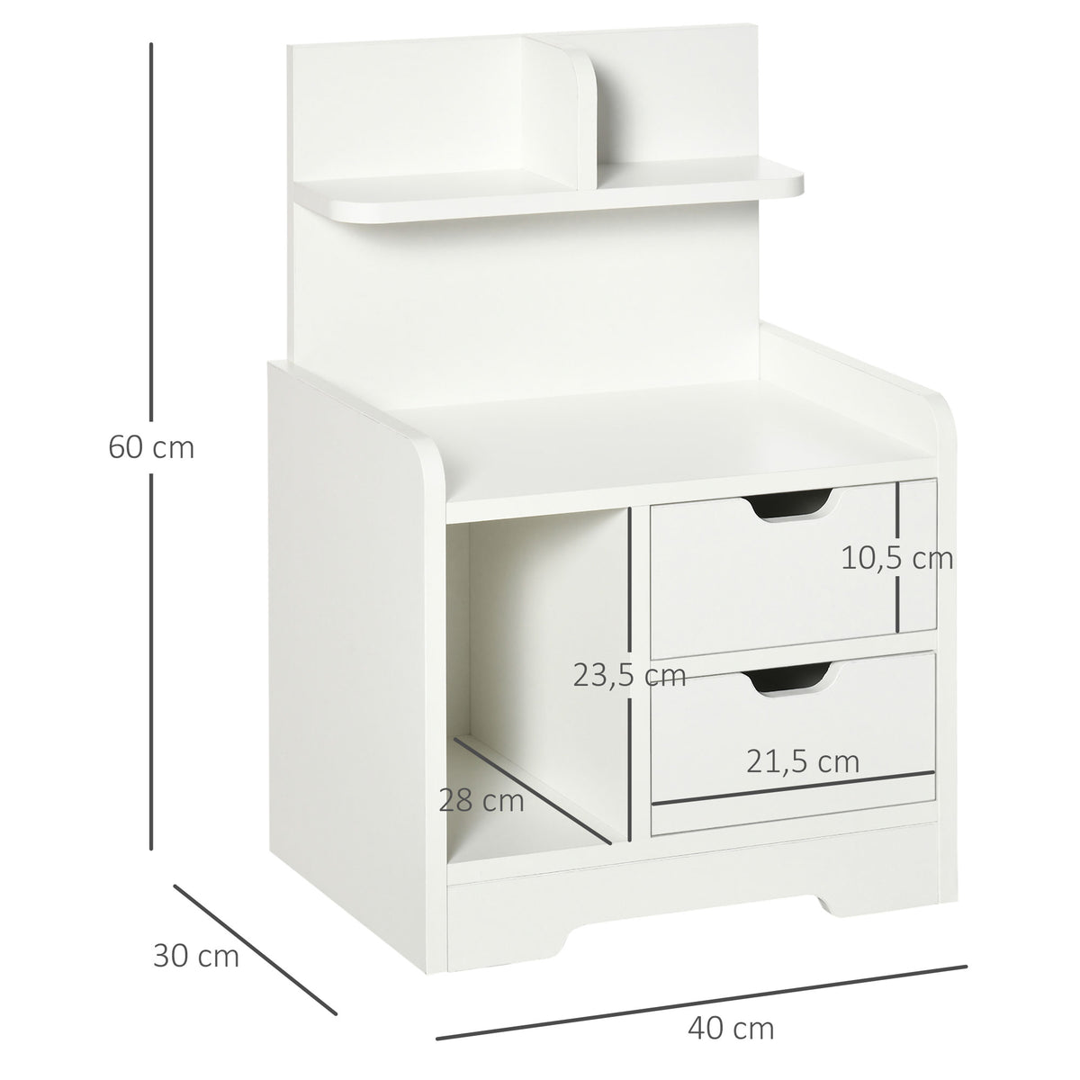 Table de Chevet Table de Nuit Multi-Rangement 2 tiroirs Niche étagère en bois Blanc-2