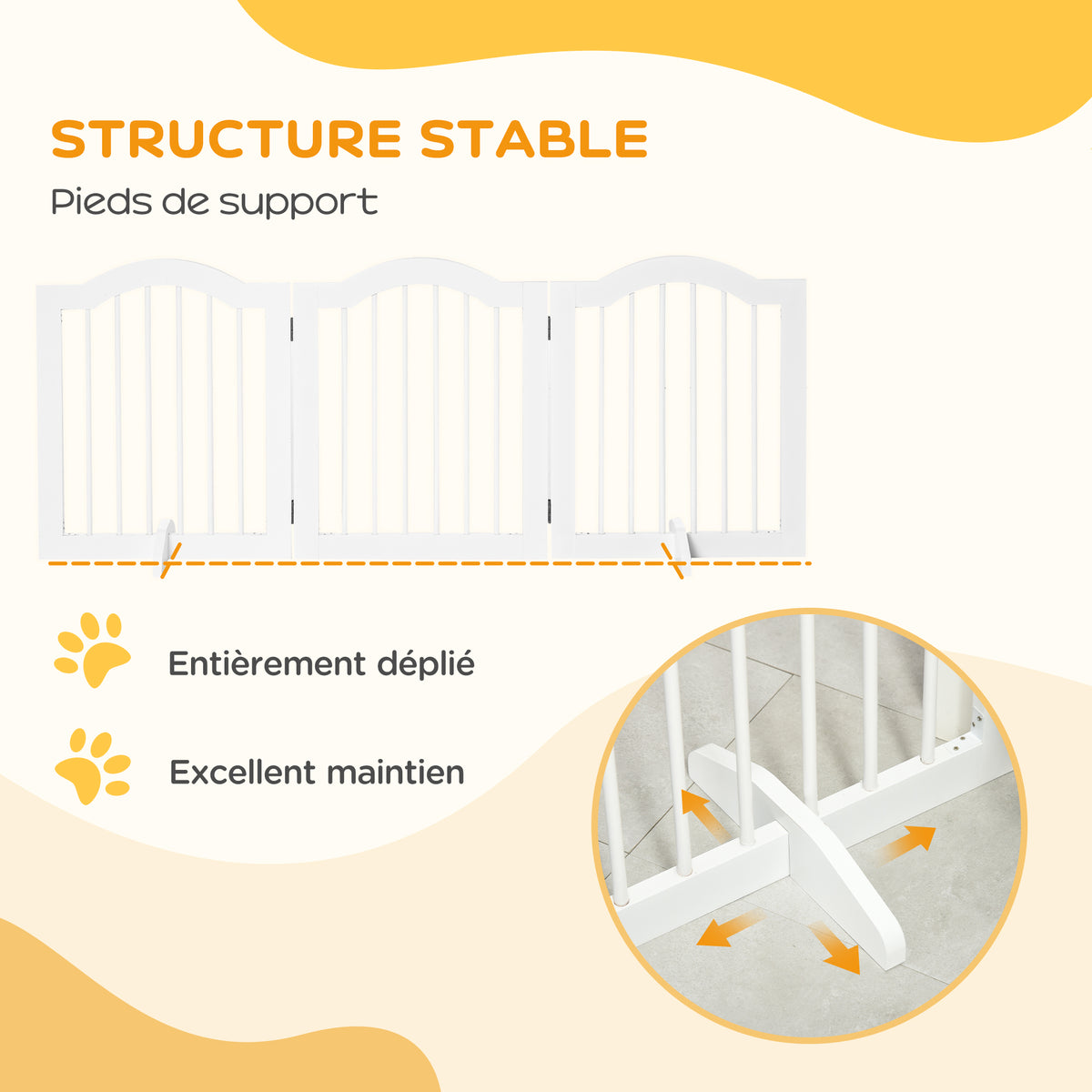 Barrière de sécurité chien barrière modulable pliable pour animaux de compagnie avec pied de support MDF bois massif 154,5 x 61 cm blanc-6