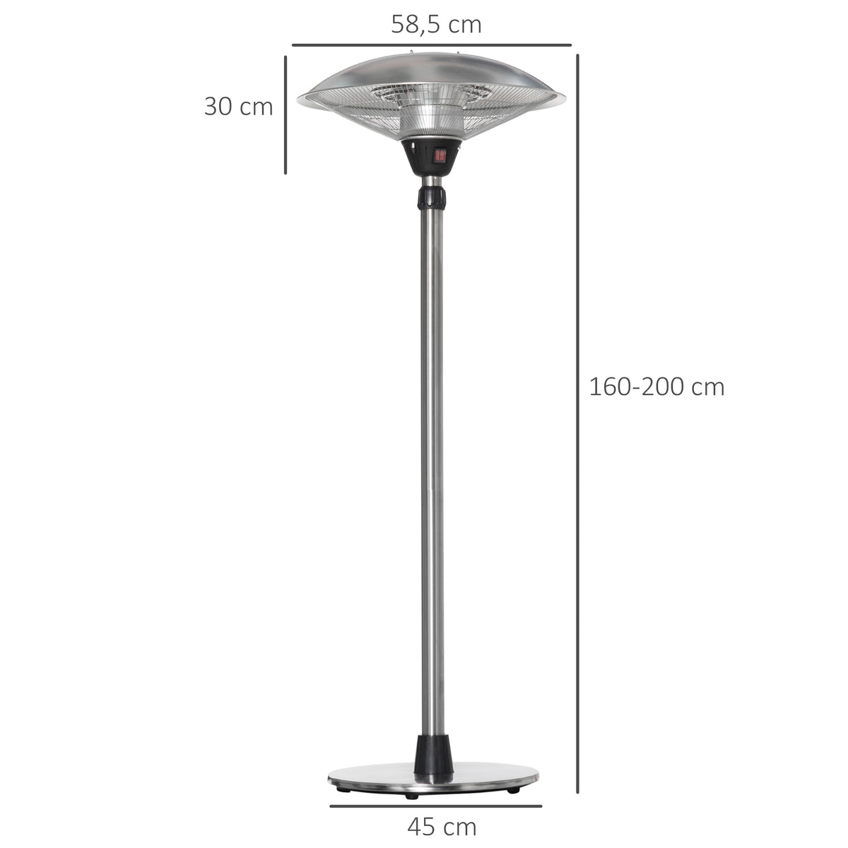 Parasol chauffant électrique 3000W chauffage appoint sans CO₂ 13 m² IP44 - infrarouge pied 3 acier inox. argent-2