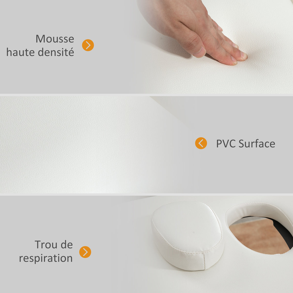 Table de massage pliante, lit de massage 2 zones, hauteur réglable, oreiller facial amovible, 186 x 60 x 61-87 cm, crème-4