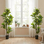 Lot de 2 plantes artificielles intérieures 150 cm, fausse plante à figuier lyre avec pot en ciment, vert-9