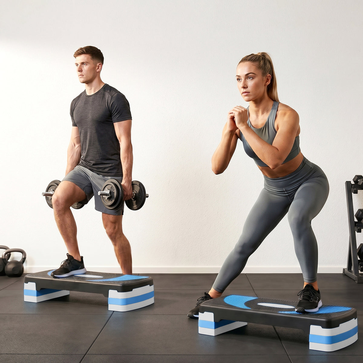 Stepper Fitness Aérobic hauteur réglable 10/15/20 cm surface antidérapante 80 x 31 x 20 cm noir bleu-7
