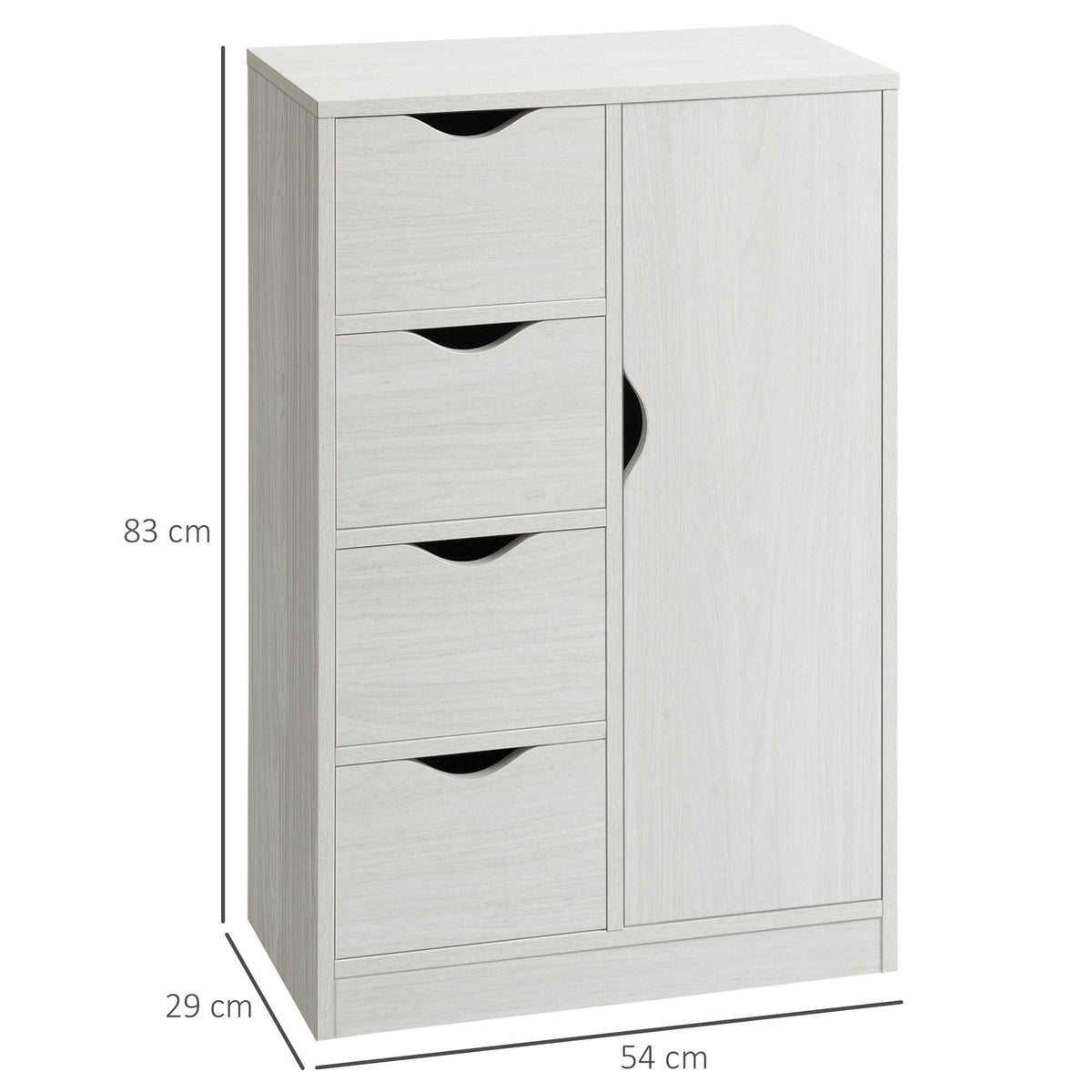 Meuble de rangement buffet commode moderne 1 placard et 4 tiroirs - en bois - pour salon, cuisine, entrée, salle à manger - blanc-2