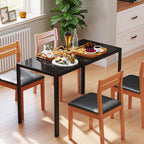 Table à manger pour 4 personnes, table de cuisine avec plateau en verre trempé et pieds en métal, 120x60x75cm, noir-1