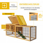 Clapier de sol cage à lapin niche supérieure avec rampe enclos extérieur porte verrouillable 150 x 52,5 x 68 cm jaune-4