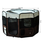 Parc enclos pliable pour chien chat petits animaux octogonal en tissu Oxford et acier Ø 90 x 41H cm marron beige-2