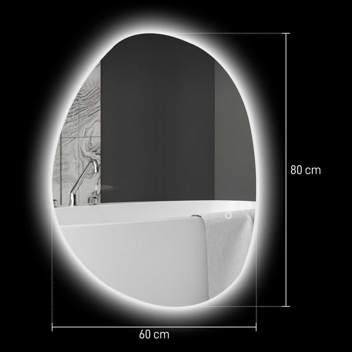 Miroir salle de bain avec éclairage LED 80 x 60 cm, miroir lumineux mural avec antibuée, mémoire, IP44, argenté-2