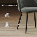 Lot de 2 chaises de salle à manger, chaises de cuisine rembourrées sans accoudoirs, pieds en acier, 52x55x79cm, gris-4