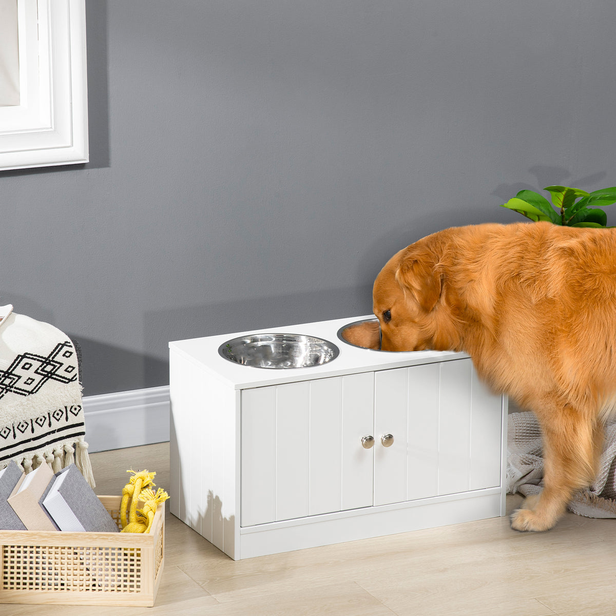 Gamelles Chiens Surélevées Gamelle Double Chien Chat Porte-Gamelles 60 x 30 x 35,5 cm 2 Gamelles 2L Acier Inox-1