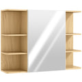 Armoire murale salle de bain avec miroir, meuble salle de bain avec étagères ouvertes, 80 x 20 x 59 cm, bois naturel-0