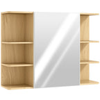 Armoire murale salle de bain avec miroir, meuble salle de bain avec étagères ouvertes, 80 x 20 x 59 cm, bois naturel-0
