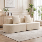 Canapé 3 Places Incurvé, Velours Côtelé 245cm, Canapé Salon, Assise Profonde, 2 Coussins, Compressé Sans Montage, Crème-1