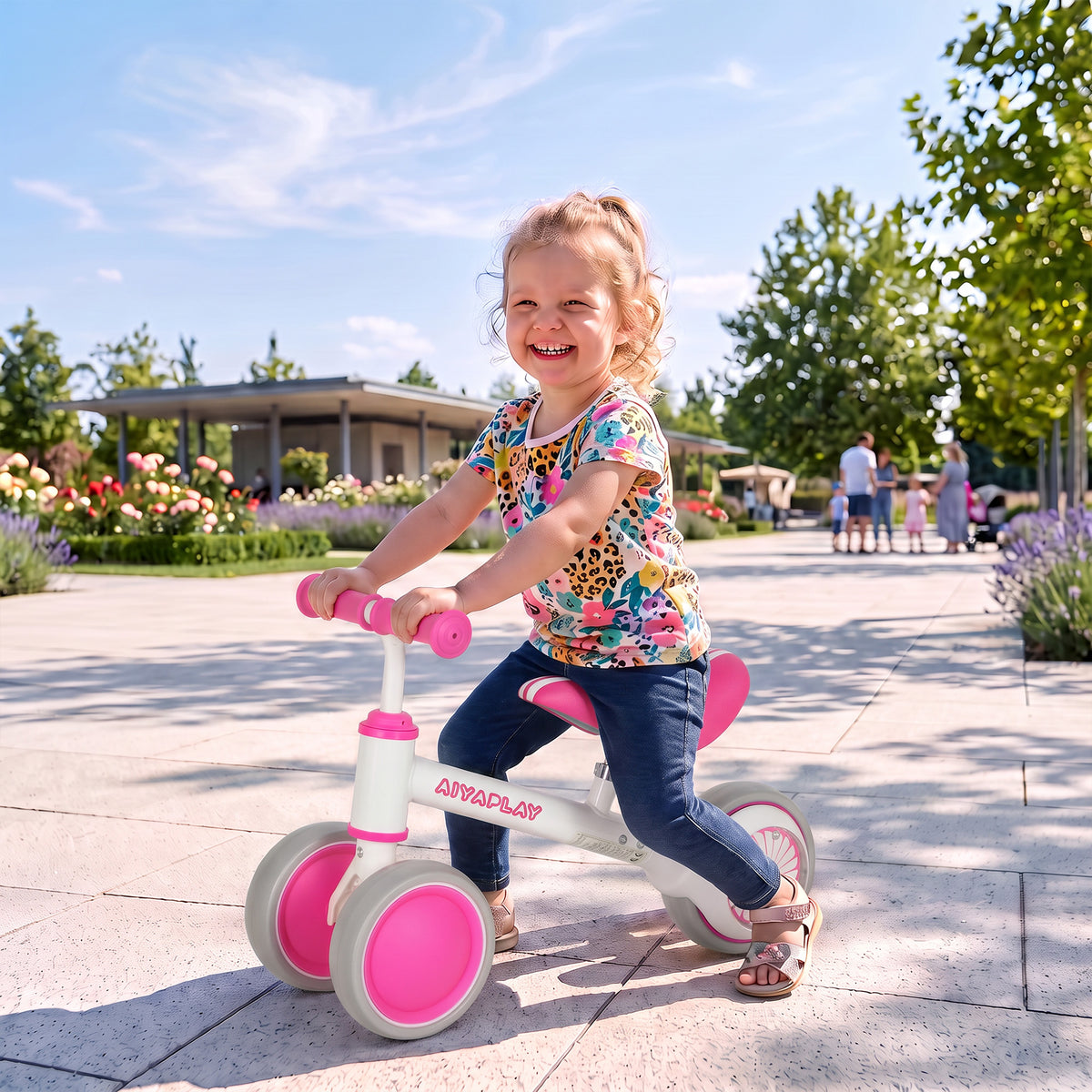 Draisienne Bébé 1-2 ans, Roue lumineuse, 3 Roues EVA Silencieuses sans Pédale, Limiteur Direction 135°, 51x22x36cm, Rose-9