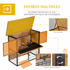Clapier à lapin cage à lapin 2 niveaux 3 portes verrouillables rampe toit ouvrant bitûmé métal époxy pin pré-huilé-4