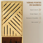 Armoire salle de bain, meuble de rangement colonne, portes en bambou, étagères réglables, 32x30x170cm, bois naturel-5