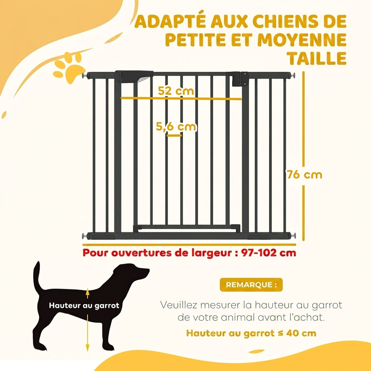 Barrière de sécurité pour chiens et bébés 76 à 102 cm avec extension fixation par pression sans perçage blanc-2