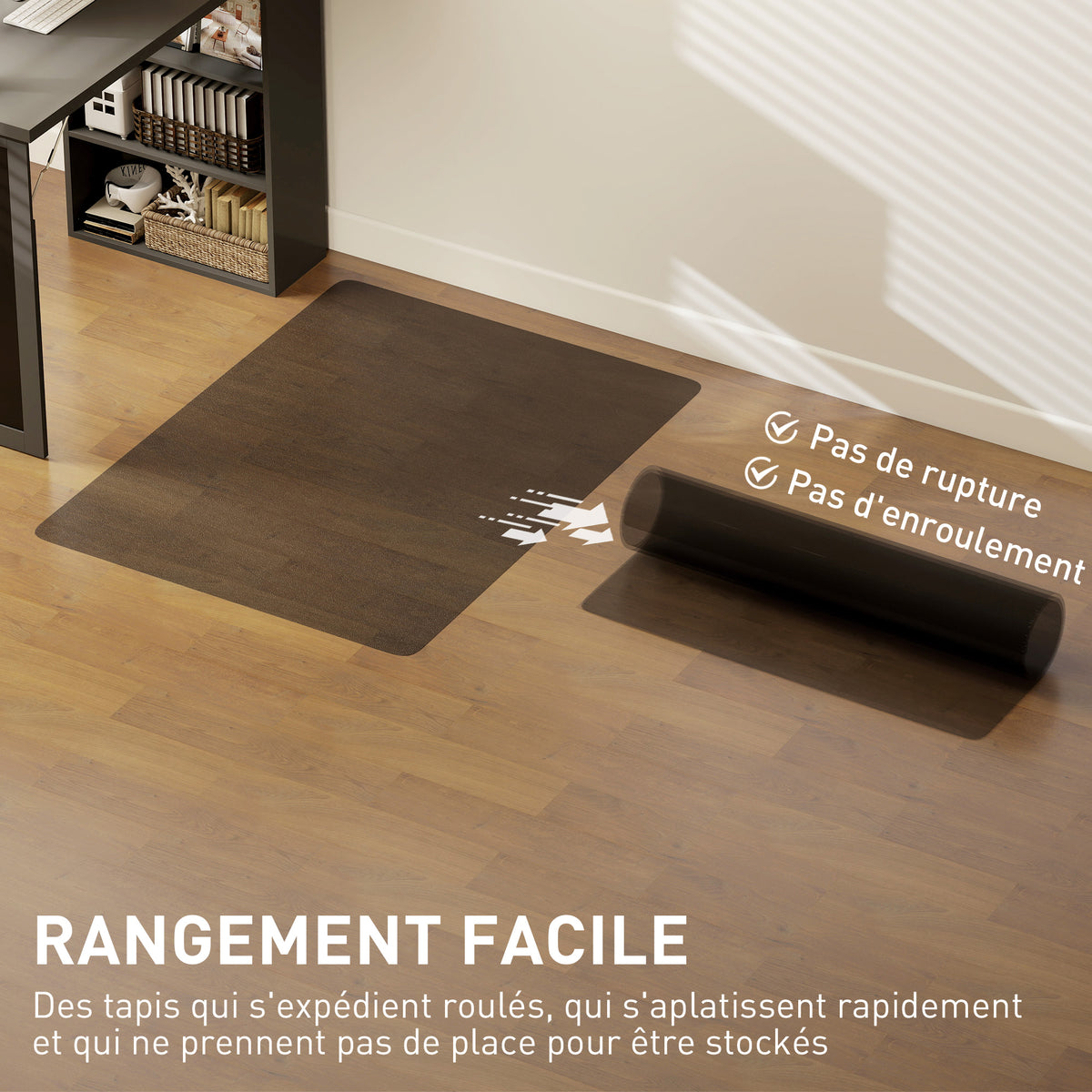 Tapis de chaise de bureau rectangulaire, antidérapants en plastique noir 120x90cm-4