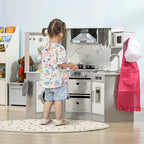 Cuisine enfant en bois avec 17 accessoires légumes en plastique boutons et lumières toque 3-6 ans gris blanc-1
