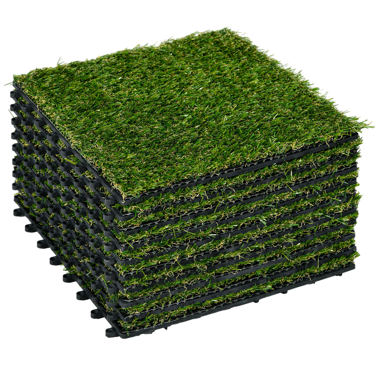 Gazon synthétique Artificiel Set de 10 Dalles Carreaux 30 x 30 cm épaisseur Confort 3 cm à emboîter Vert-0
