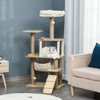 Arbre à chat tour de jeux pour chat, platesformes, niche, lit, hamac, échelle et griffoirs en jute 60x40x130cm jaune-6