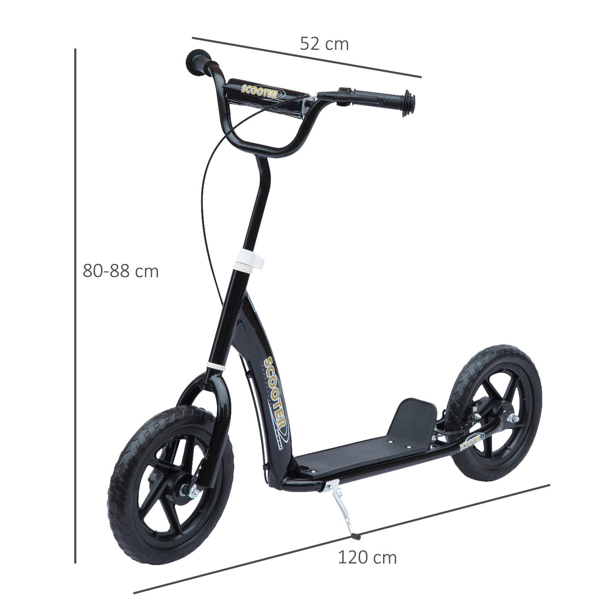 Trottinette enfant patinette pneus 30 cm Hauteur Guidon réglable poignée Frein béquille Acier enfants 5 ans Noir-2