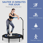 Trampoline de fitness gymnastique avec poignée réglable, pliable, 6 pieds, 28 ressorts Ø 102 cm, noir bleu-6