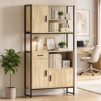 Buffet Haut Cuisine, Armoire de Cuisine, 3 Portes à Fermeture Douce, Tiroir, Plan de Travail, Niches Ouvertes, Naturel-8