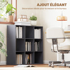 Bibliothèque, étagère de rangement à 3 niveaux avec 9 compartiments, pour salon, bureau, chambre, 91x29,5x91cm, gris-5