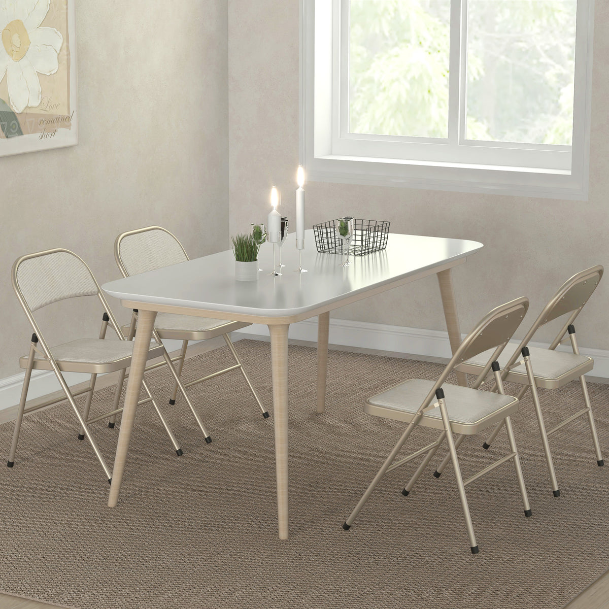 Lot de 4 chaises pliantes chaises de salle à manger portables cadre en acier dim. 45l x 46P x 78H cm beige-7
