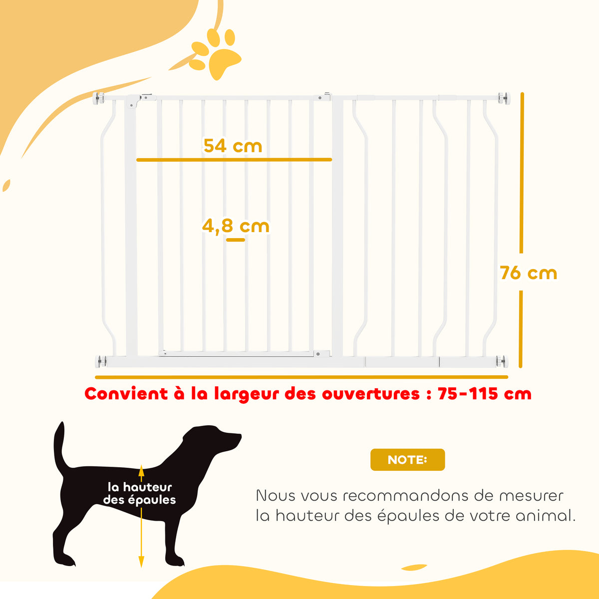 Barrière de sécurité barrière pour animal domestique longueur réglable dim. 75-115L x 76H cm blanc-2