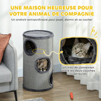 Tonneau à gratter pour chat, tour à griffer en sisal à 3 niveaux recouvert de peluche, Ø 38 x 70 cm, gris clair-3