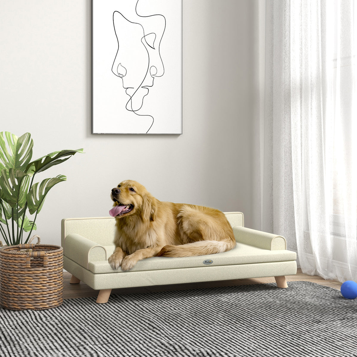 Canapé pour chien chat design scandinave coussin moelleux amovible pieds bois massif 100 x 62 x 32 cm beige-1