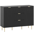 Buffet meuble cuisine rangement avec 3 tiroirs, étagères réglables, placards à portes cannelées, 120 x 40 x 90 cm, noir-0