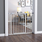 Barrière de sécurité largueur réglable 74-80 / 91,5-97,5 cm double verrouillage fermeture automatique barrière chien pour porte couloir escalier sans perçage acier blanc-9