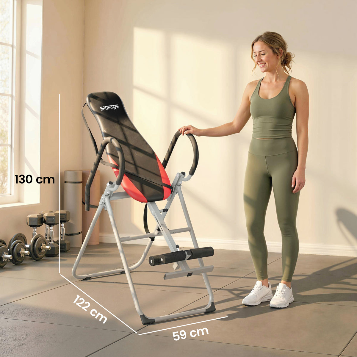 Table d'Inversion Pliable en Acier, Inversion 0-90°, Verrou de Cheville Réglable, 122x59x130cm, Rouge-2