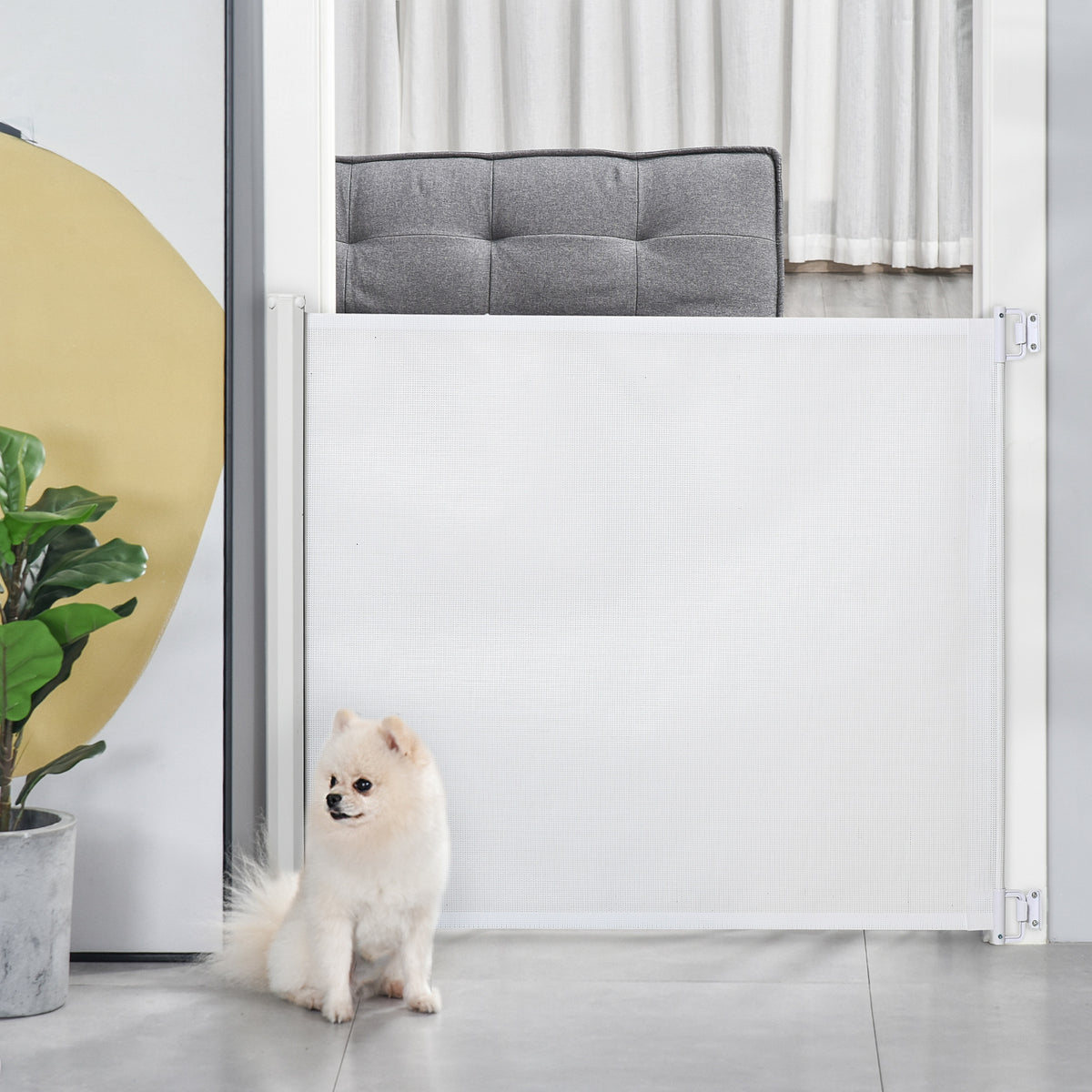 Lot de 2 barrières de sécurité barrière animaux rétractable automatique 1,15L x 0,83H m textilène acier blanc-1