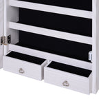 Armoire à bijoux suspendue au mur ou à la porte avec miroir, LED, 5 étagères, 2 tiroirs, 37x10x120cm, effet bois grisé-8