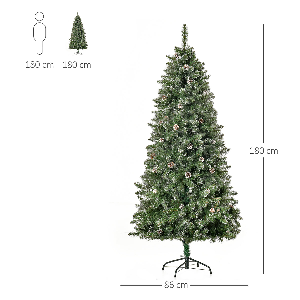 Sapin de Noël Artificiel Aspect enneigé 180H cm 50 Pommes de pin 718 Branches épines Imitation Nordmann Grand réalisme-2