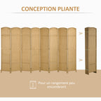 Paravent interieur en bois 8 panneaux 320 x 170 cm séparateur de pièce pliable pour salon, chambre à coucher, naturel-4