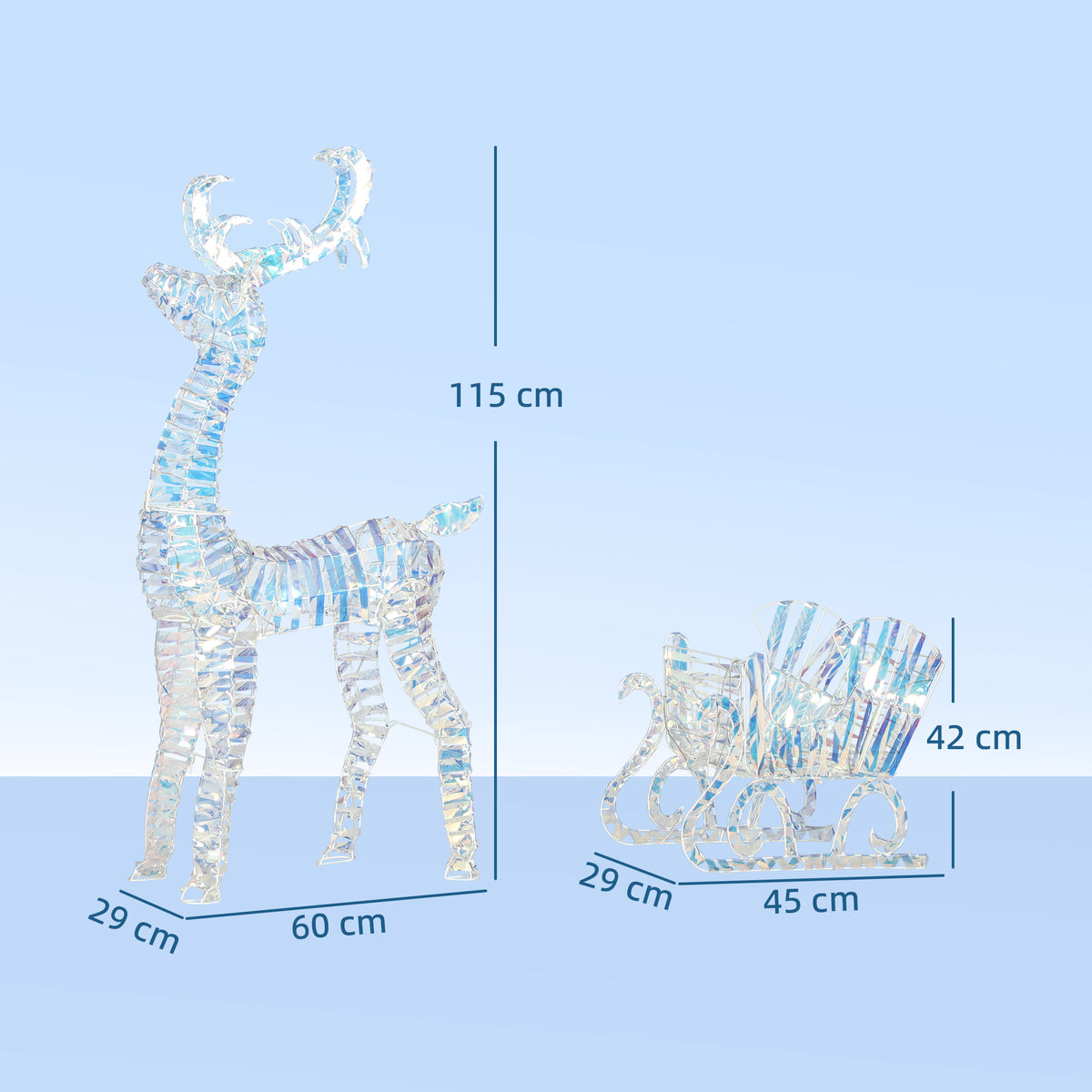Renne et traîneau lumineux de Noël avec 170 LED blanc chaud, décoration de Noël pour intérieur et extérieur, 60x29x115cm-2