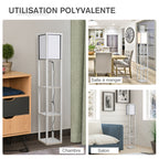 Lampadaire étagère 26L x 26l x 160H cm 3 étagères 4 Niveaux MDF Blanc-4