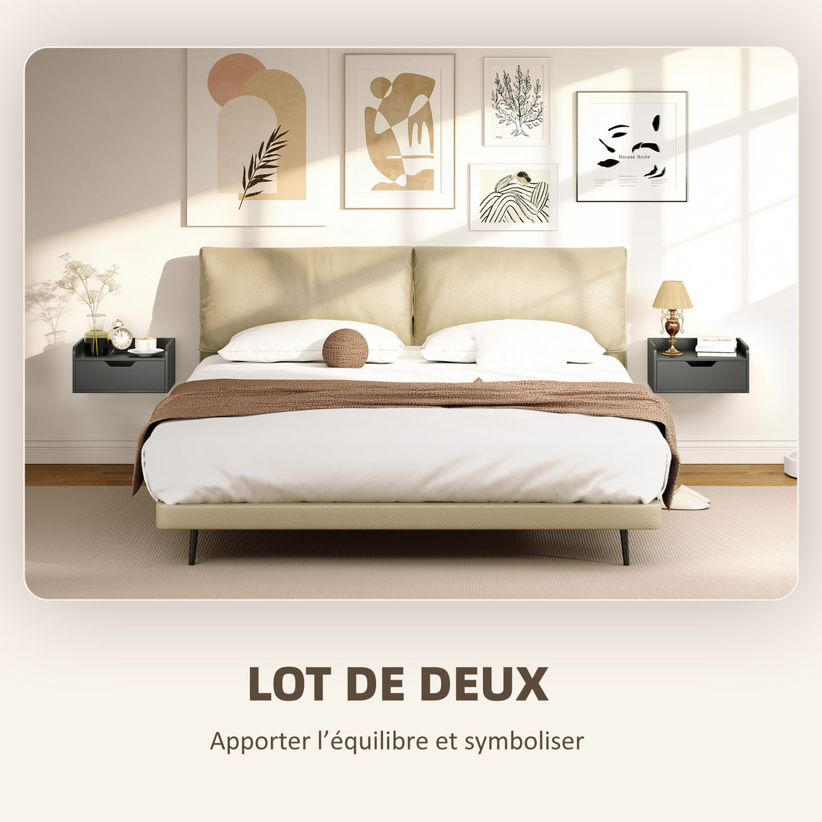 Lot de 2 tables de chevet murales tables de nuit suspendues tiroir plateau aspect bois dim. 40L x 30l x 19,5H cm-3