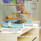 Cage pour hamster souris petit animaux rongeur avec tunnel mangeoire roue jouet 47 x 30 x 59 cm bleu clair-5